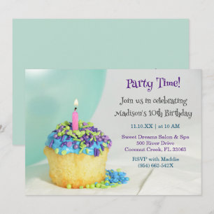 Mint Balloon bleu cupcake Anniversaire Invitation