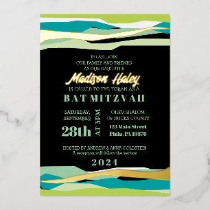 Mint Bar Bat Mitzvah Invitation with Gold Foil
