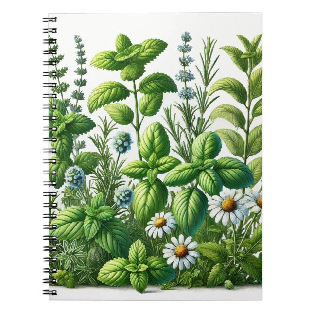 Mint, Basil, Rosemary, Chamomile Herb Garden Notebook (Front)