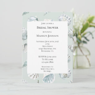 Mint Beach Ocean Sea Shells Bridal Shower Invitation