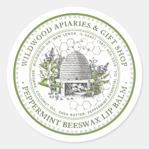 Mint Beeswax Lip Balm Vintage Skep in Mint Garden  Classic Round Sticker