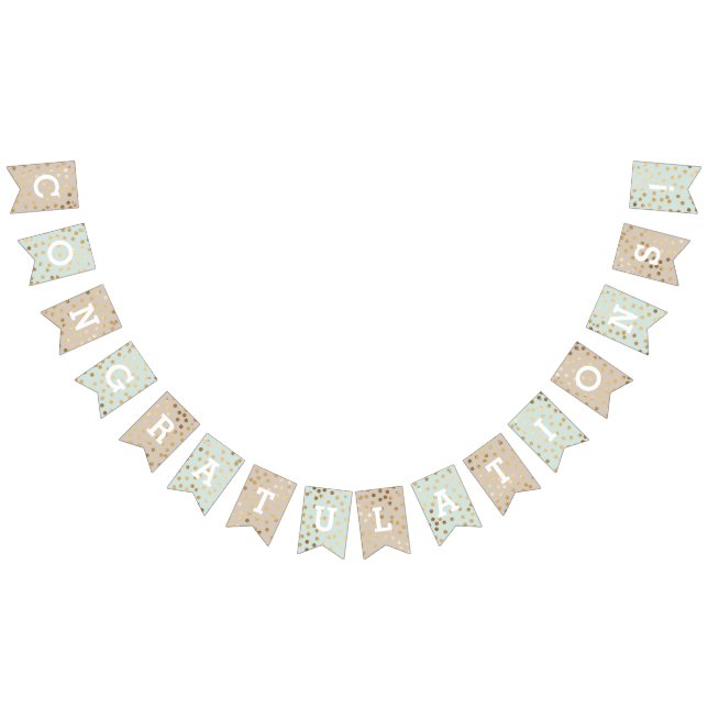 Mint Beige Faux Gold Glitter Dots Congratulations Bunting Flags (All)