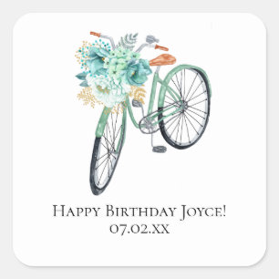 Mint Bicycle Birthday DIY Favours Square Sticker