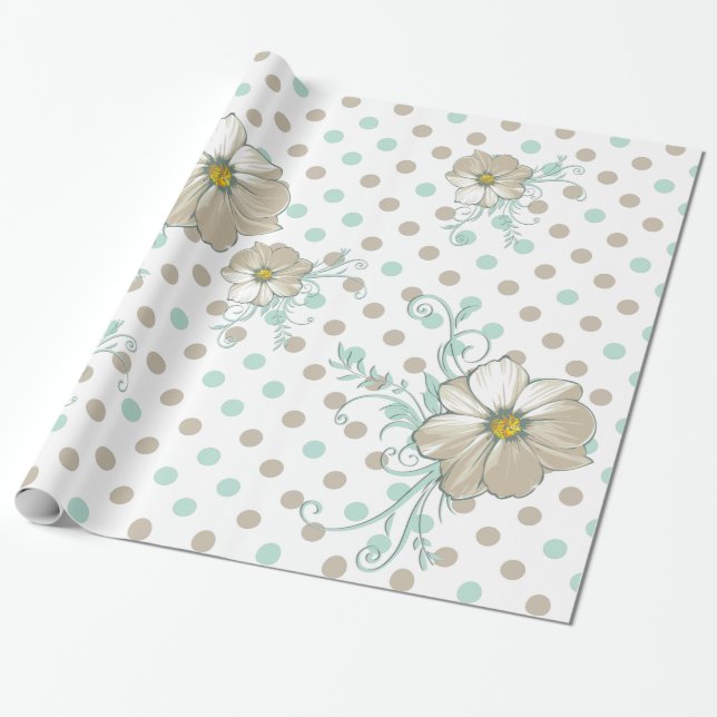 MINT BISQUE DOTS STRIPES GIFT WRAP (Unrolled)