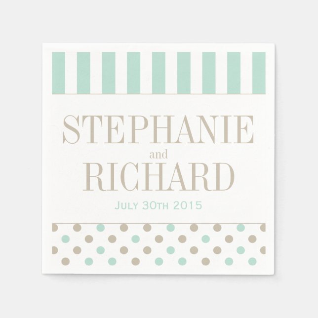 MINT BISQUE DOTS STRIPES PAPER NAPKINS (Front)
