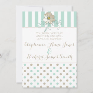 MINT BISQUE DOTS STRIPES Wedding Invitation