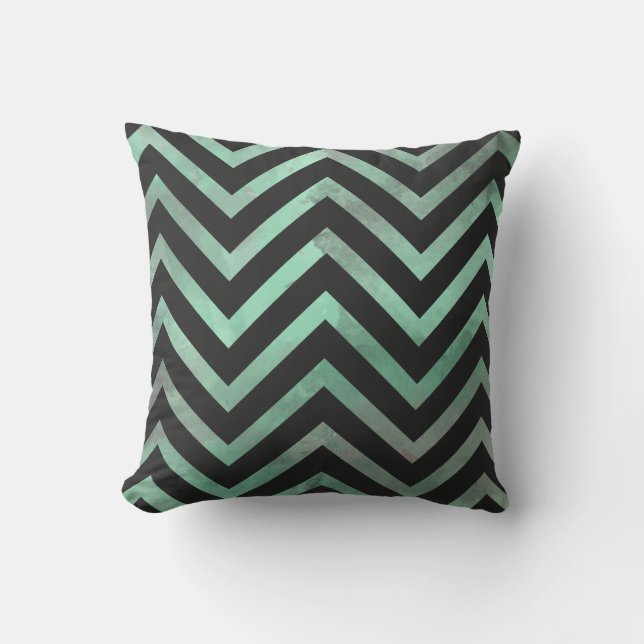 Mint Black Chevron Throw Pillow (Front)