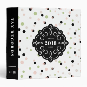 Mint Black Confetti Pattern Personalized 2018 Tax Binder