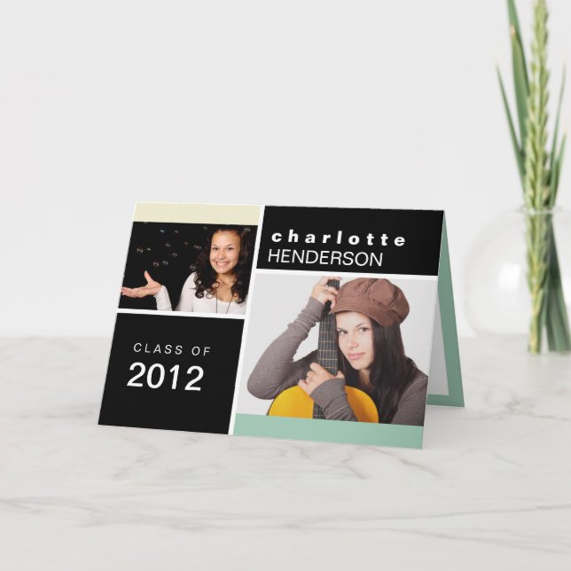 Mint black custom photo graduation announcement (Front)