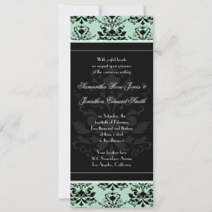 Mint & Black Damask Slim Wedding Invite