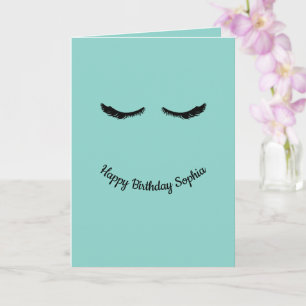 Mint Black Eyelashes Glam Personalized Birthday Card