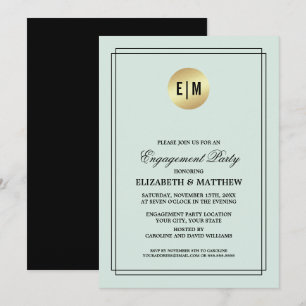 Mint, Black, Gold Foil Engagement Party Invitation