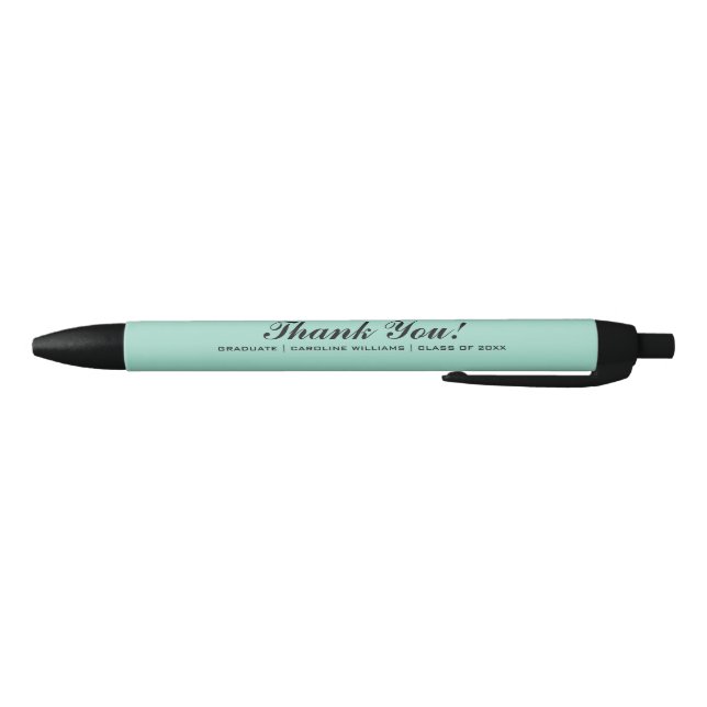 Mint & Black Graduation Party Custom Favour Black Ink Pen (Bottom)