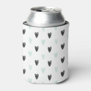 Mint & Black Hearts Doodles Pattern Girly Can Cool Can Cooler
