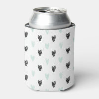 Mint & Black Hearts Doodles Pattern Girly Can Cool
