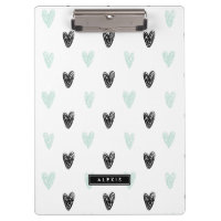 Mint & Black Hearts Doodles Pattern Personalized