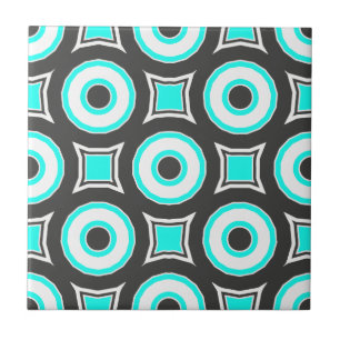 Mint Black & White Mosaic Geometric Pattern Tile
