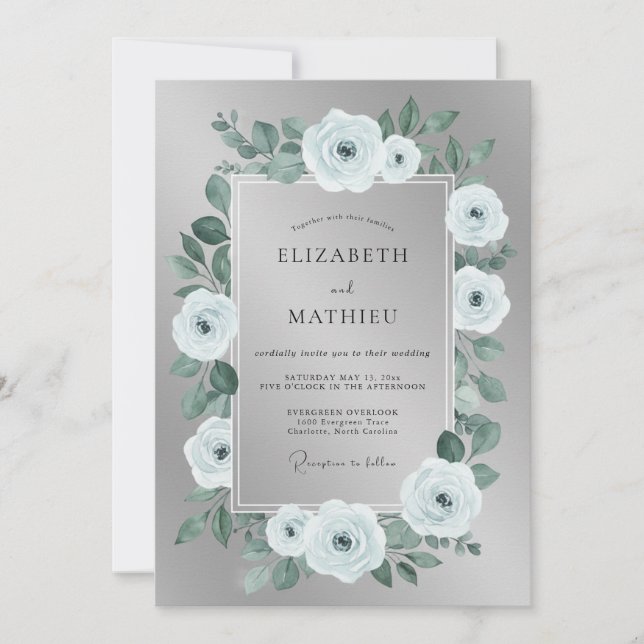 Mint Bloom Wedding Invitation (Front)