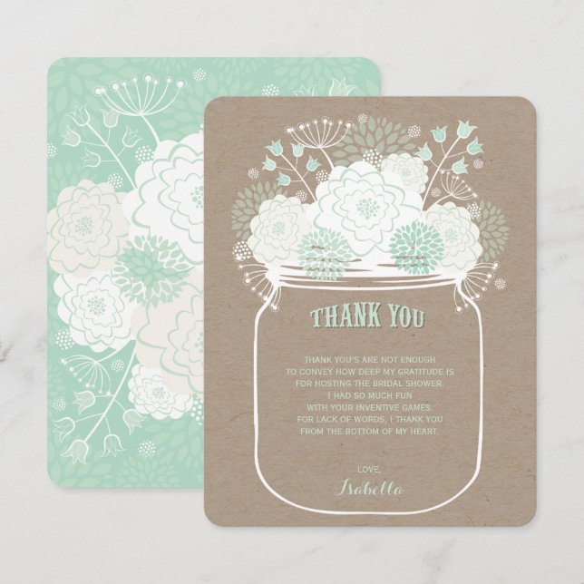 Mint Blooms Mason Jar Carte de remerciements Maria (Devant / Derrière)