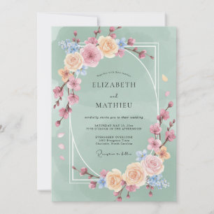 Mint Blossom Arch Romance Wedding Invitation