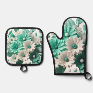 Mint Blossom Oven Mitt Set for Cook 