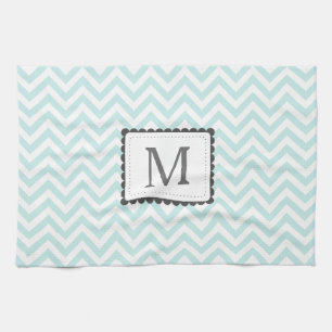 Mint Blue And White Chevron Custom Monogram Kitchen Towel