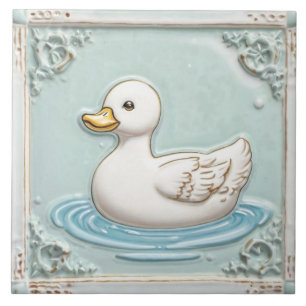 Mint Blue and White Cute Baby Duck Bathroom Tile