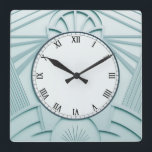 Mint Blue Art Deco Clock - Stylish Abstract Lines<br><div class="desc">"art deco clock",  "art nouveau clock",  "light pastel mint blue",  "1920s geometric symmetrical lines",  "stylish sophisticated 1920 style",  "smart luxury",  "retro vintage luxurious antique",   "elegant line pattern design",  "glamourous glam square clock",  "classy classic glamour"</div>