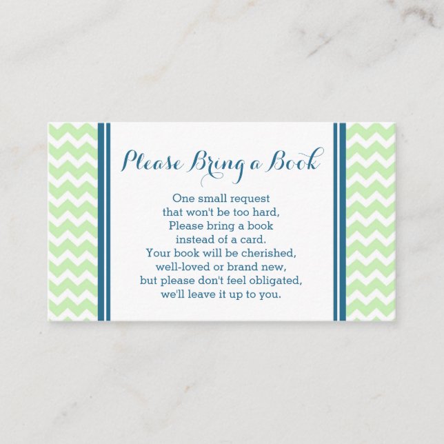 Mint Blue Chevron Baby Shower Book Request Card (Front)
