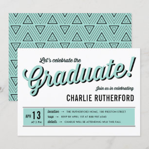 Mint Blue Diner Retro Typography Graduation Party Invitation