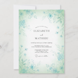 Mint Blue Floral Whimsy Wedding Invitation