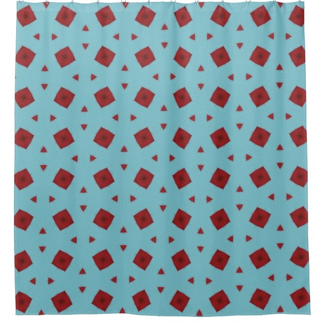 Mint Blue Geometric Red Accent Shower Curtain (Front)