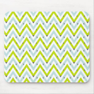 Mint Blue & Green Chevron Geometric Pattern Mouse Pad