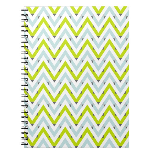 Mint Blue & Green Chevron Geometric Pattern Notebook (Front)