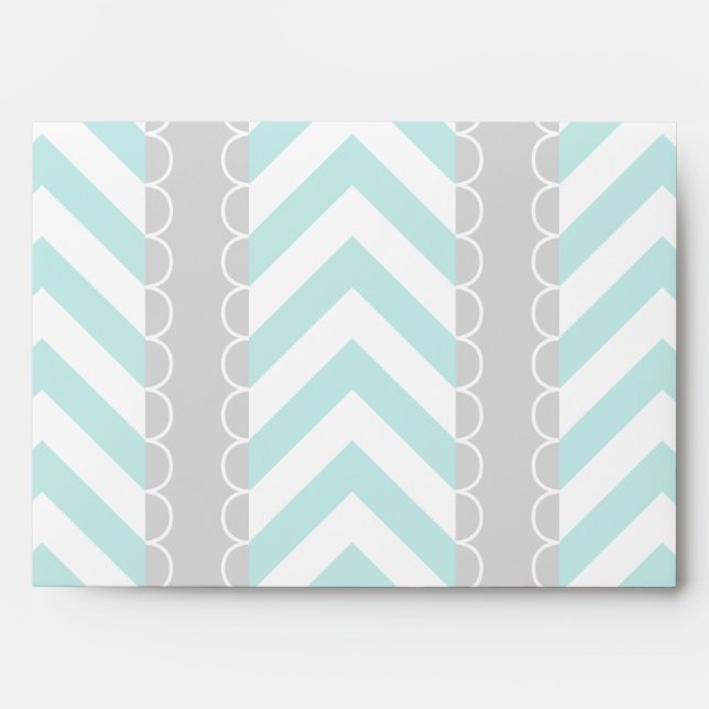 Mint Blue, Grey, White Chevron Stripes Pattern Envelope (Front)