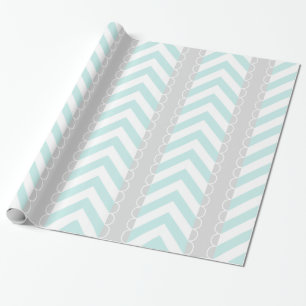 Mint Blue, Grey, White Chevron Stripes Pattern Wrapping Paper