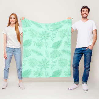 Mint Blue Leaves Pattern Fleece Blanket