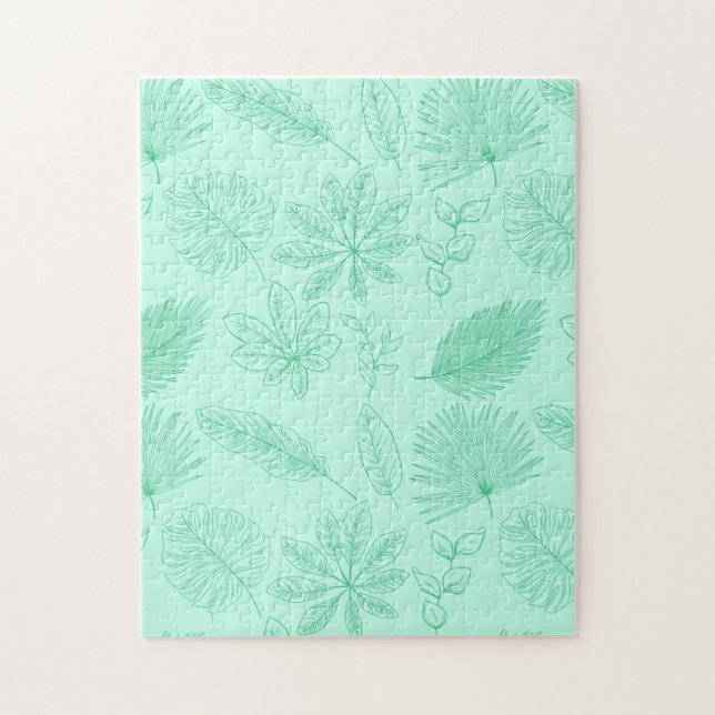 Mint Blue Leaves Pattern Jigsaw Puzzle (Vertical)
