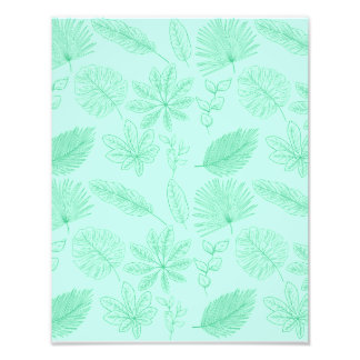 Mint Blue Leaves Pattern Photo Print