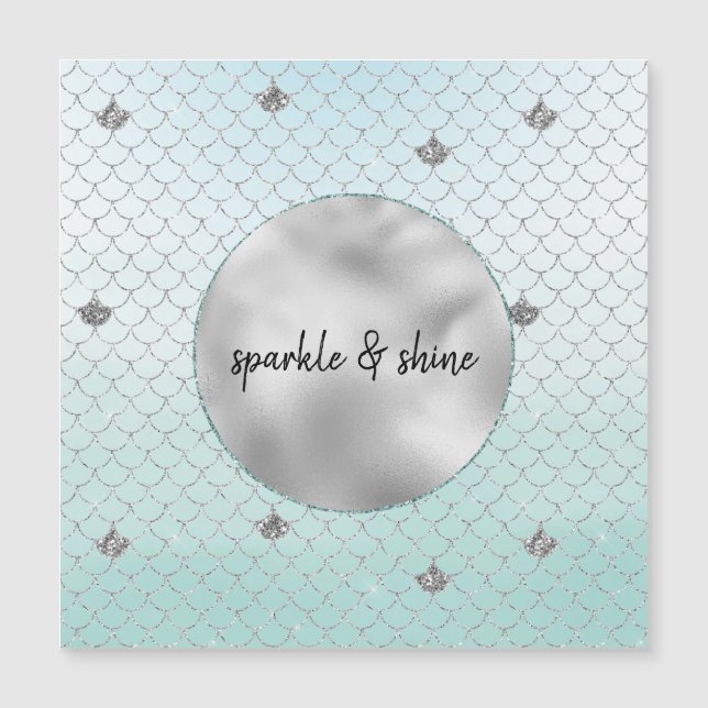 Mint Blue Ombre Silver Glitter Mermaid (Front)