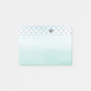 Mint Blue Ombre Silver Glitter Mermaid Post-it Notes