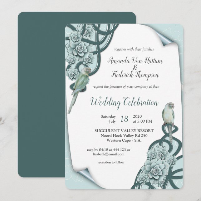Mint Blue Pine Green Succulents Invitation (Front/Back)