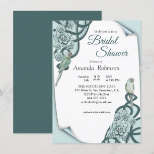 Mint Blue Pine Green Succulents Invitation