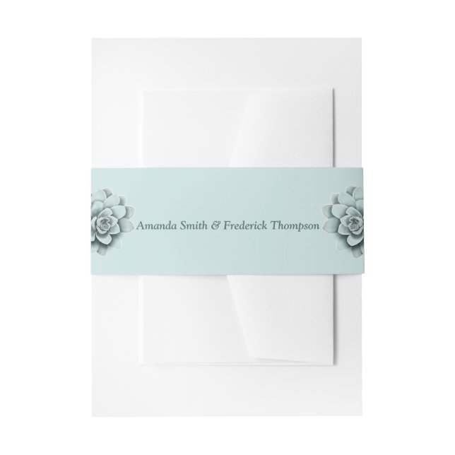 Mint Blue Pine Green Succulents Invitation Belly Band (Front Example)