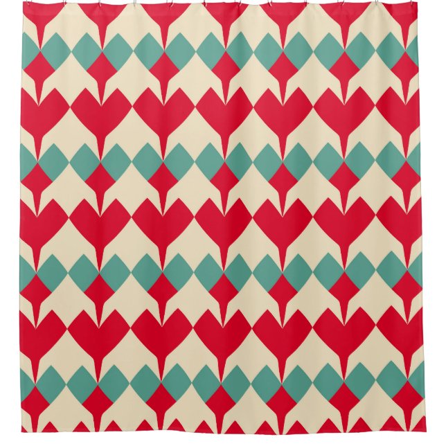 Mint blue, red hearts tile pattern. (Front)