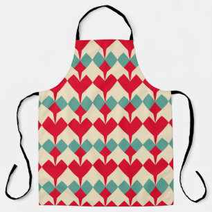 Mint blue, red hearts tile pattern. apron