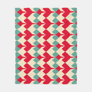 Mint blue, red hearts tile pattern. fleece blanket