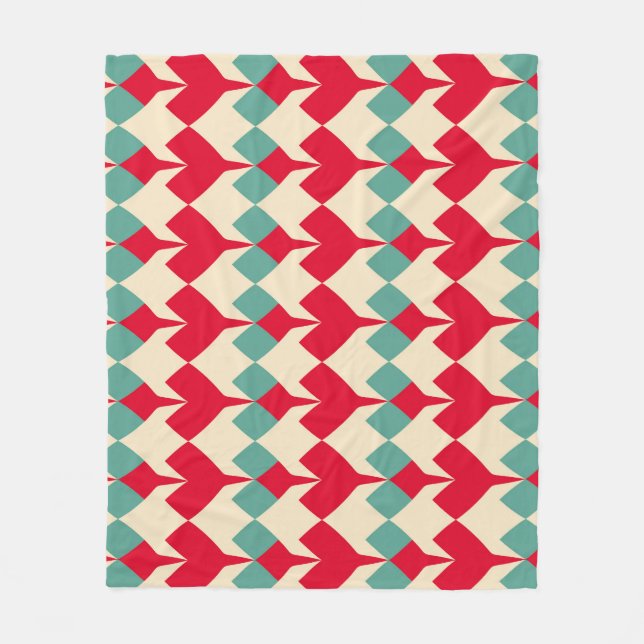 Mint blue, red hearts tile pattern. fleece blanket (Front)