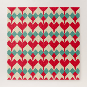 Mint blue, red hearts tile pattern. jigsaw puzzle