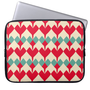 Mint blue, red hearts tile pattern. laptop sleeve